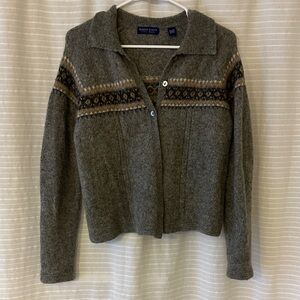 Karen Scott Gray Fair Isle 100% Wool Cardigan